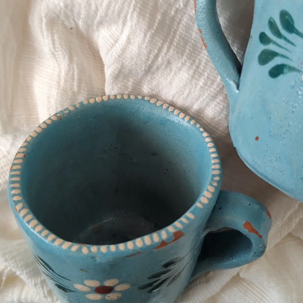 Artisan Made Handcrafted Blue Floral Mugs Set Of 2